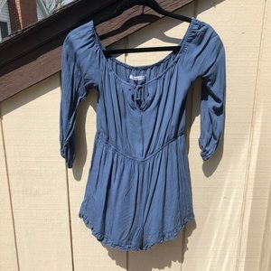 GLAMOROUS Long Sleeve Off the Shoulder Blue Romper